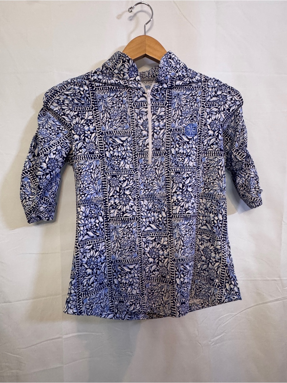 IBKUL Navy and White Floral Half-Zip Tunic